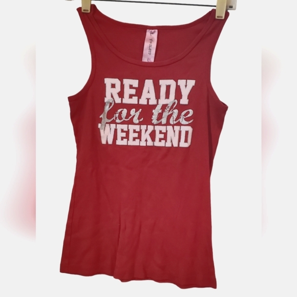 unknown Tops - Ready for the weekend - Red‎ maroon tank tank, L, Womens